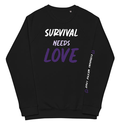 "Survival Needs Love" Pancreatic Cancer Awareness Black Sweatshirt