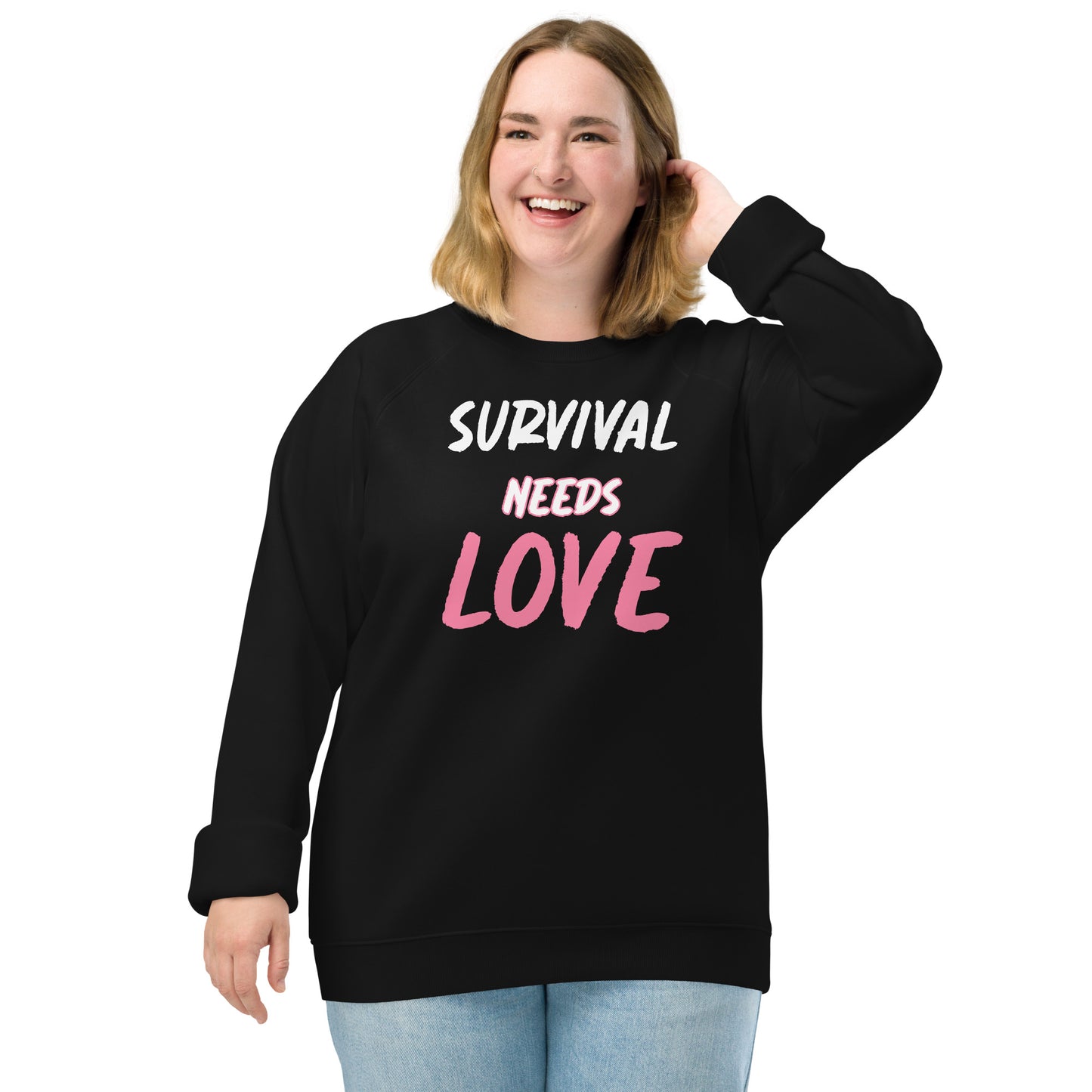 "Survival Needs Love" Breast Cancer Awareness Black Sweatshirt